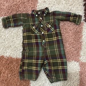 Ralph Lauren Brown/Green Plaid Flannel  One piece romper